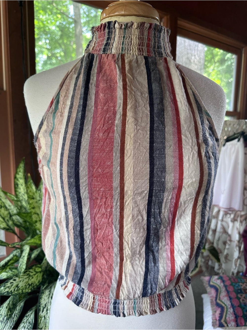 Angie Striped Halter Tank Top in Cream, Navy, Red, Brown